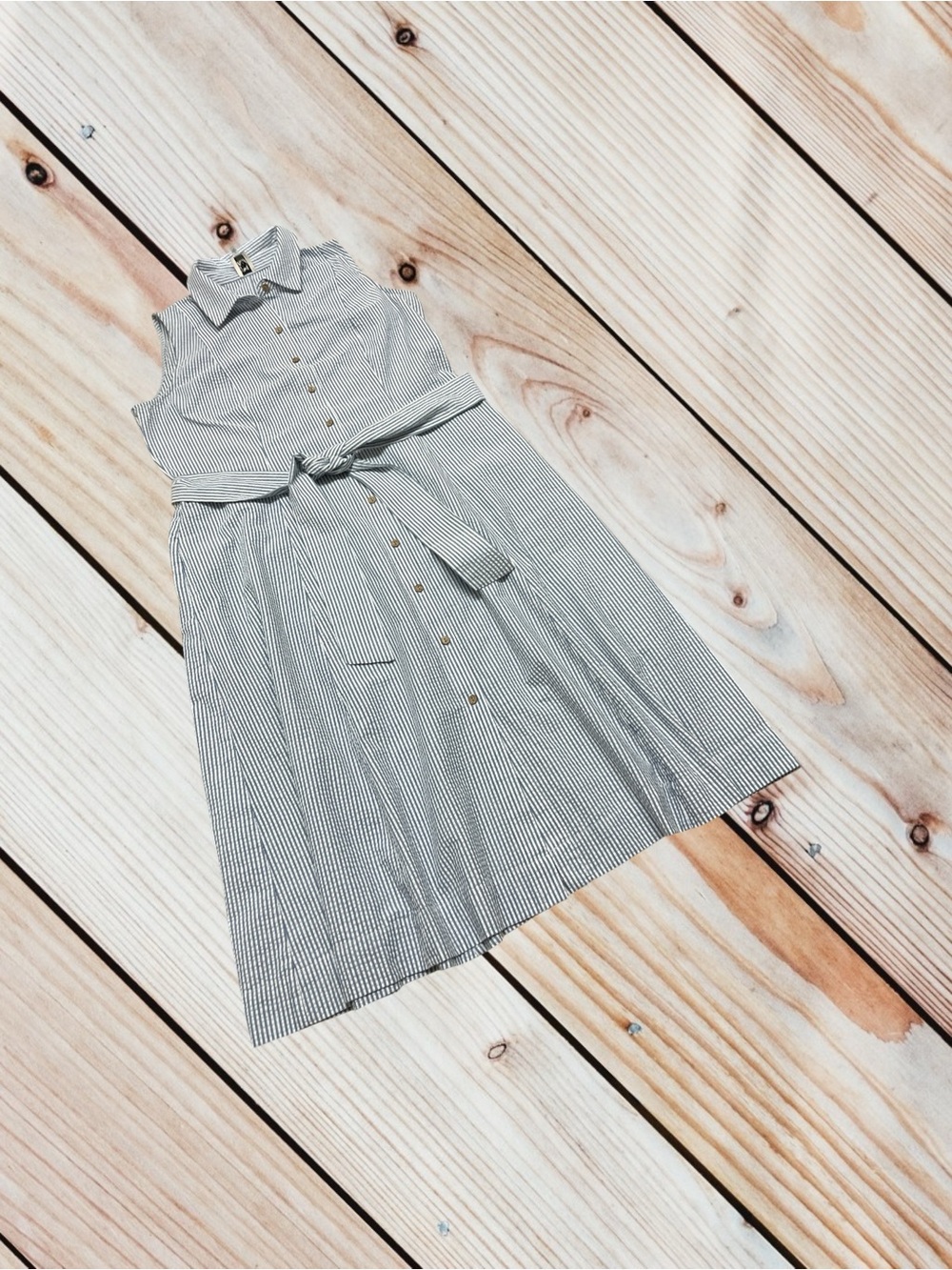 Anne Klein size 12 seersucker blue white midi shirt dress - Picture 2 of 16